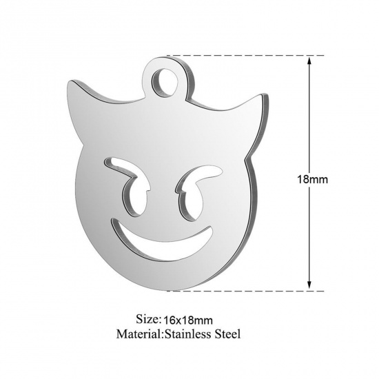 Immagine di Acciaio Inossidabile Halloween Charms Tono Argento Il Diavolo Filigrana 18mm x 16mm, 5 Pz