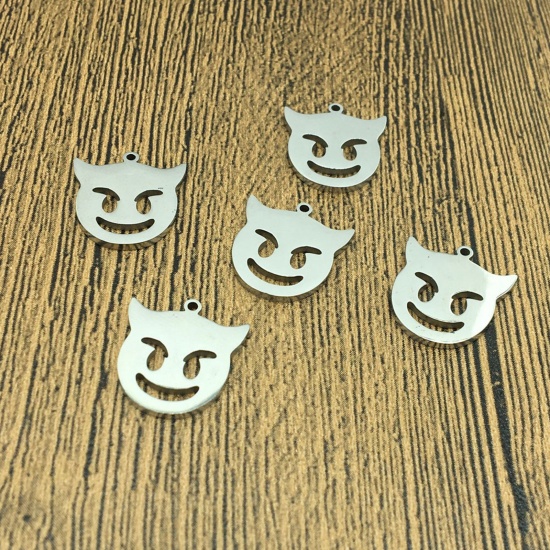 Immagine di Acciaio Inossidabile Halloween Charms Tono Argento Il Diavolo Filigrana 18mm x 16mm, 5 Pz