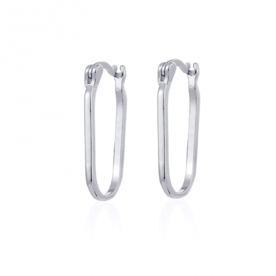 Picture of Brass Ins Style Hoop Earrings Platinum Plated U-shaped 2.5cm x 1.2cm, 1 Pair                                                                                                                                                                                  
