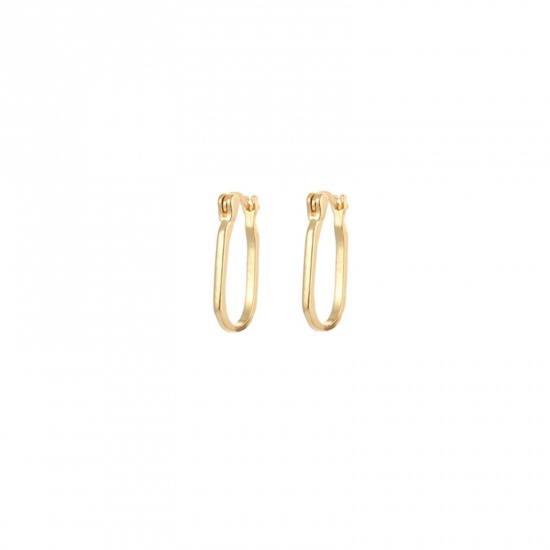 Immagine di Ottone Stile Ins orecchino cerchio Oro Placcato A Forma di U 17mm x 11mm, 1 Paio                                                                                                                                                                              