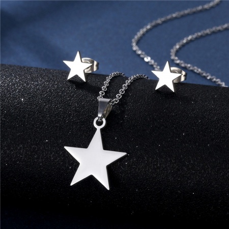 Immagine di Stella Gioielli di Orecchini e Collana Serie All'Ingrosso, Tono Argento Acciaio Inossidabile Donne Galassia Elegante Regalo Gioielli Per Rivenditore, 45cm Lunghezza, 17mm x 15mm, 1 Serie