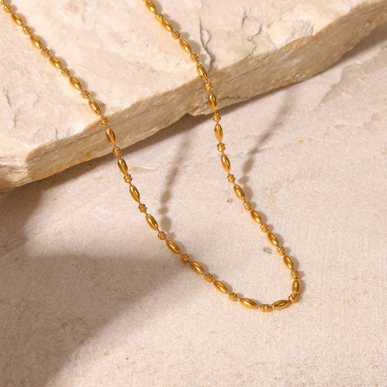 Picture of Stainless Steel Ins Style Ball Chain Necklace 18K Gold Color 40cm(15 6/8") long, 1 Piece