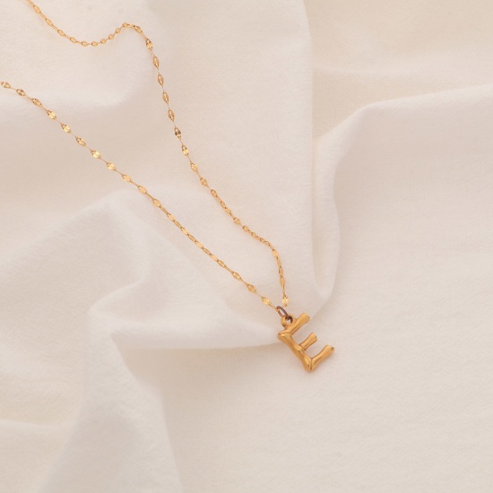 Picture of Eco-friendly Simple & Casual Stylish 18K Gold Color 304 Stainless Steel Rolo Chain Bamboo-shaped Initial Alphabet/ Capital Letter Message " A " Pendant Necklace For Women Mother's Day 40cm(15 6/8") long, 1 Piece