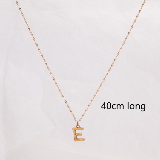 Picture of Eco-friendly Simple & Casual Stylish 18K Gold Color 304 Stainless Steel Rolo Chain Bamboo-shaped Initial Alphabet/ Capital Letter Message " E " Pendant Necklace For Women Mother's Day 40cm(15 6/8") long, 1 Piece