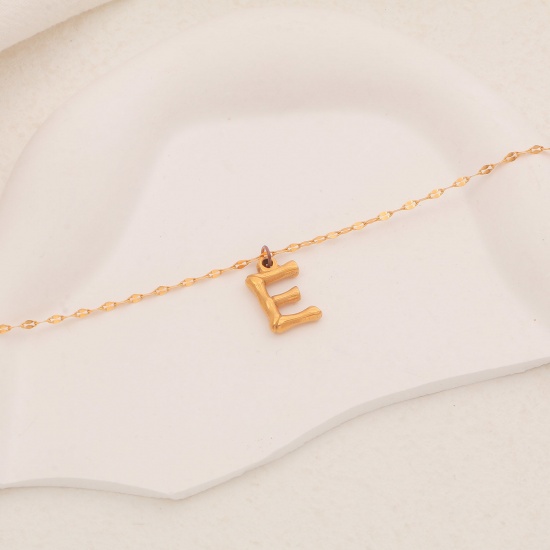 Picture of Eco-friendly Simple & Casual Stylish 18K Gold Color 304 Stainless Steel Rolo Chain Bamboo-shaped Initial Alphabet/ Capital Letter Message " S " Pendant Necklace For Women Mother's Day 40cm(15 6/8") long, 1 Piece