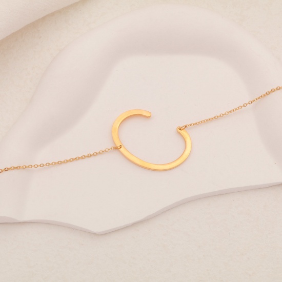 Picture of Eco-friendly Simple & Casual Stylish 18K Gold Color 316 Stainless Steel Rolo Chain Initial Alphabet/ Capital Letter Message " C " Pendant Necklace For Women Mother's Day 45cm(17 6/8") long, 1 Piece