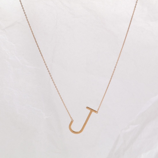 Picture of Eco-friendly Simple & Casual Stylish 18K Gold Color 316 Stainless Steel Rolo Chain Initial Alphabet/ Capital Letter Message " J " Pendant Necklace For Women Mother's Day 45cm(17 6/8") long, 1 Piece