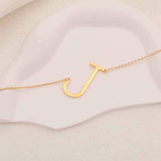 Picture of Eco-friendly Simple & Casual Stylish 18K Gold Color 316 Stainless Steel Rolo Chain Initial Alphabet/ Capital Letter Message " J " Pendant Necklace For Women Mother's Day 45cm(17 6/8") long, 1 Piece
