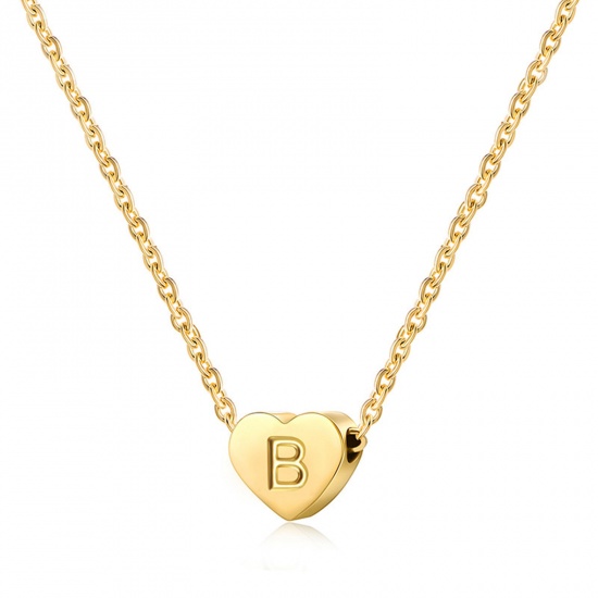 Picture of Eco-friendly Dainty Valentine's Day 18K Gold Color 316 Stainless Steel Rolo Chain Heart Initial Alphabet/ Capital Letter Message " B " Pendant Necklace For Women Valentine's Day 38cm(15") long, 1 Piece