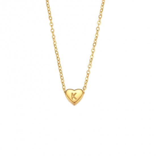 Picture of Eco-friendly Dainty Valentine's Day 18K Gold Color 316 Stainless Steel Rolo Chain Heart Initial Alphabet/ Capital Letter Message " K " Pendant Necklace For Women Valentine's Day 38cm(15") long, 1 Piece
