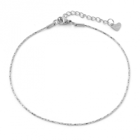 Picture of 304 Stainless Steel Crimpable Chain Anklet Silver Tone 23.5cm(9 2/8") long, 1 Piece