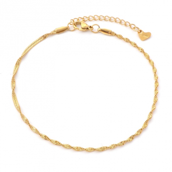 Picture of 304 Stainless Steel Braided Rope Chain Anklet Gold Plated 23.5cm(9 2/8") long, 1 Piece