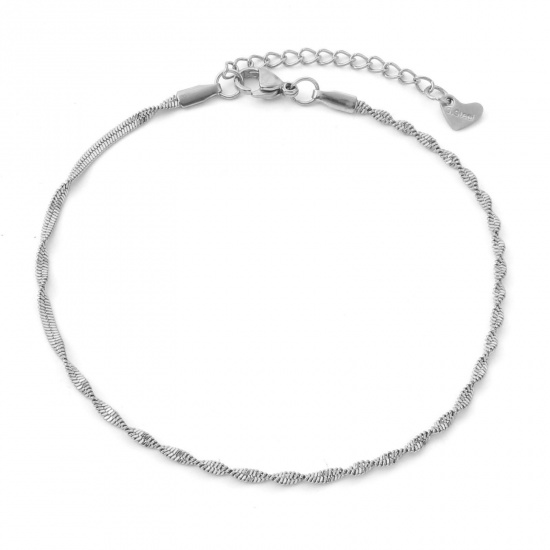 Picture of 304 Stainless Steel Braided Rope Chain Anklet Silver Tone 23.5cm(9 2/8") long, 1 Piece