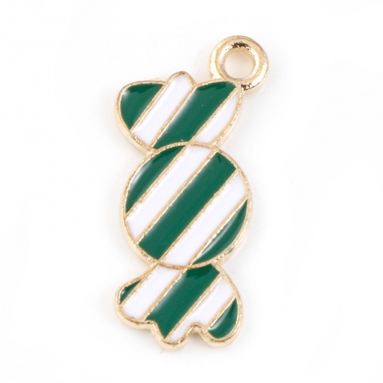 Picture of Zinc Based Alloy Halloween Charms Gold Plated Green Candy Stripe Enamel 21mm x 10mm, 10 PCs