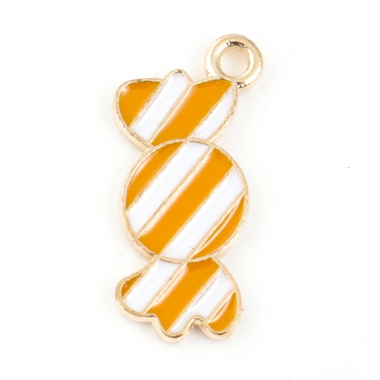 Picture of Zinc Based Alloy Halloween Charms Gold Plated Orange Candy Stripe Enamel 21mm x 10mm, 10 PCs