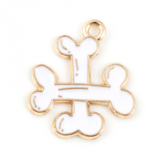 Picture of Zinc Based Alloy Halloween Charms Gold Plated White Bone Enamel 22mm x 20mm, 10 PCs