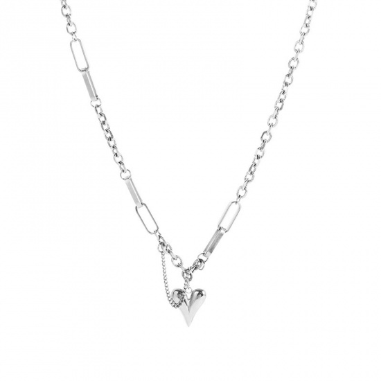 Picture of Titanium Steel Ins Style Necklace Silver Tone Heart 38cm(15") long, 1 Piece