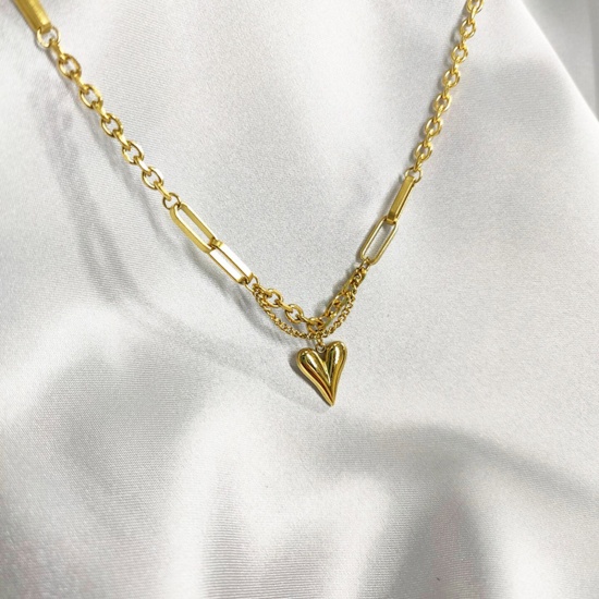 Picture of Titanium Steel Ins Style Necklace 18K Gold Color Heart 38cm(15") long, 1 Piece