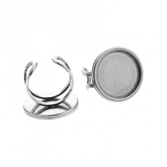 Picture of 304 Stainless Steel Open Adjustable Rings Silver Tone Round Cabochon Settings (Fits 20mm Dia.) 17.3mm(US Size 7), 1 Piece