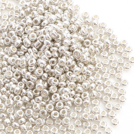 Picture of Glass Seed Beads Round Rocailles Silver Color Plating 3mm x 2mm, Hole: Approx 1mm, 10 Grams