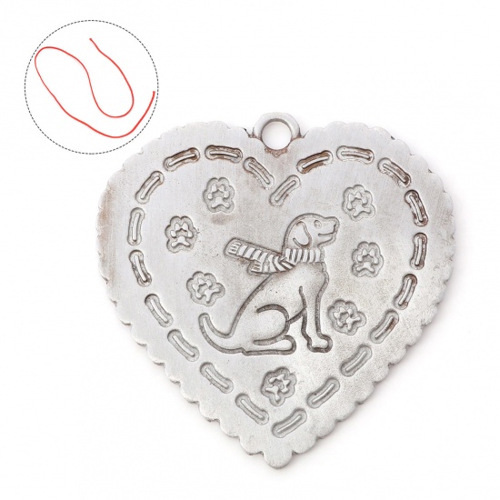 Picture of 1 Piece Zinc Based Alloy Christmas Pendant Home Party Hanging Decoration Antique Pewter Heart Dog 6cm x 5.9cm