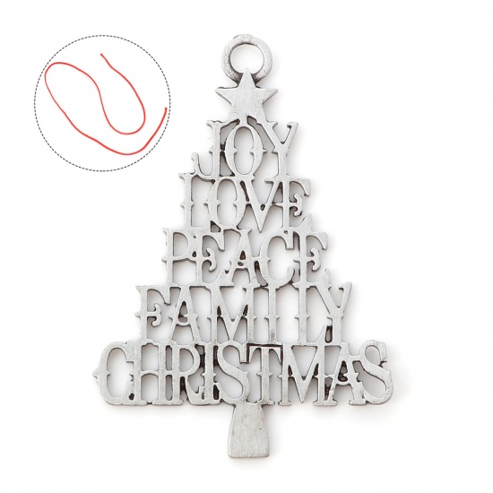 Picture of 1 Piece Zinc Based Alloy Christmas Pendant Home Party Hanging Decoration Antique Pewter Christmas Tree Word Message 6.6cm x 4.5cm