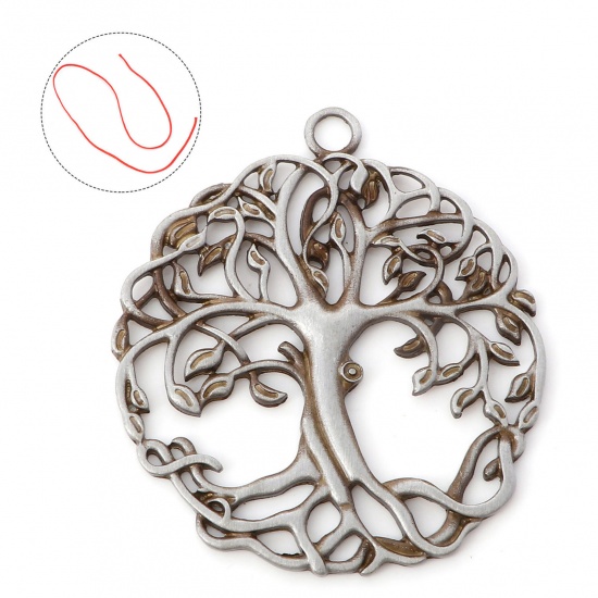 Picture of 1 Piece Zinc Based Alloy Christmas Pendant Home Party Hanging Decoration Antique Pewter Tree Of Life 6.5cm x 5.7cm