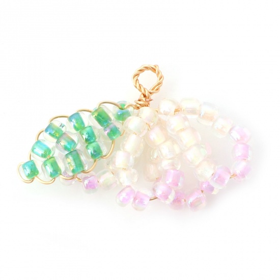 Bild von Zinklegierung & Glas Rocailles Perlen Charms Tulpen Weiß 24mm x 23mm, 2 Stück