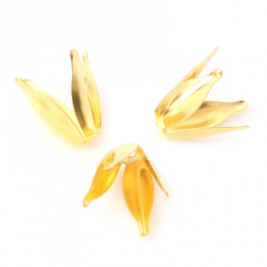 Immagine di Lega di Ferro Coppette Copriperla Fiore Oro Placcato (Addetti 10mm Perline) 13mm x 8mm, 100 Pz