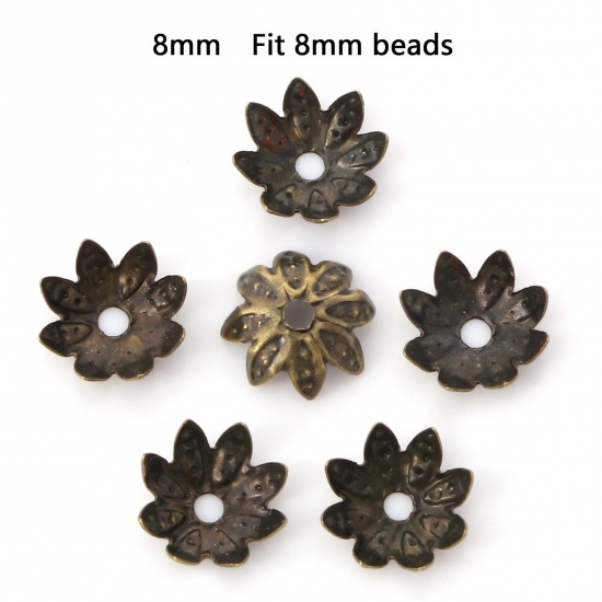 Picture of Iron Based Alloy Beads Caps Flower Antique Bronze (Fit Beads Size: 8mm Dia.) 8mm x 8mm, 100 PCs