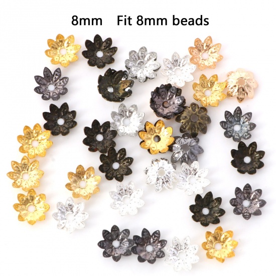 Picture of Iron Based Alloy Beads Caps Flower At Random Mixed (Fit Beads Size: 8mm Dia.) 8mm x 8mm, 100 PCs