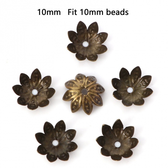 Picture of Iron Based Alloy Beads Caps Flower Antique Bronze (Fit Beads Size: 10mm Dia.) 10mm x 10mm, 100 PCs