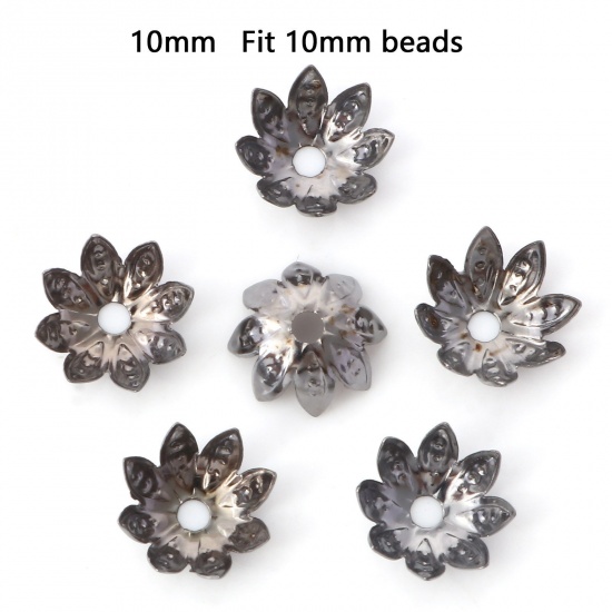 Picture of Iron Based Alloy Beads Caps Flower Gunmetal (Fit Beads Size: 10mm Dia.) 10mm x 10mm, 100 PCs