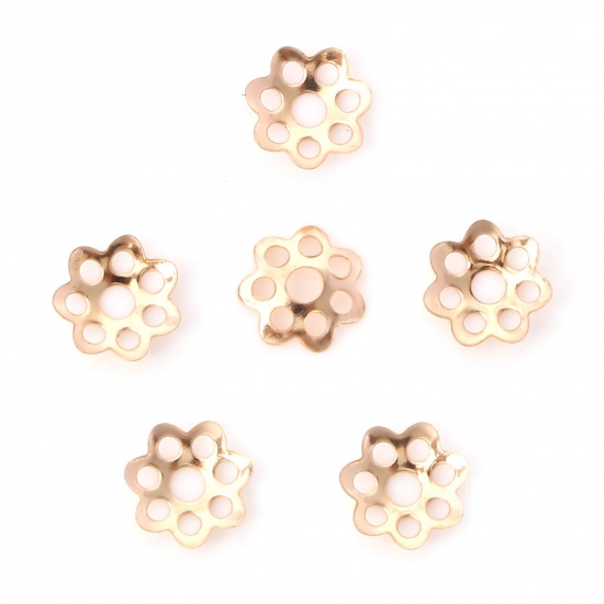 Picture of Iron Based Alloy Beads Caps Flower KC Gold Plated Hollow (Fit Beads Size: 8mm Dia.) 6mm x 6mm, 600 PCs
