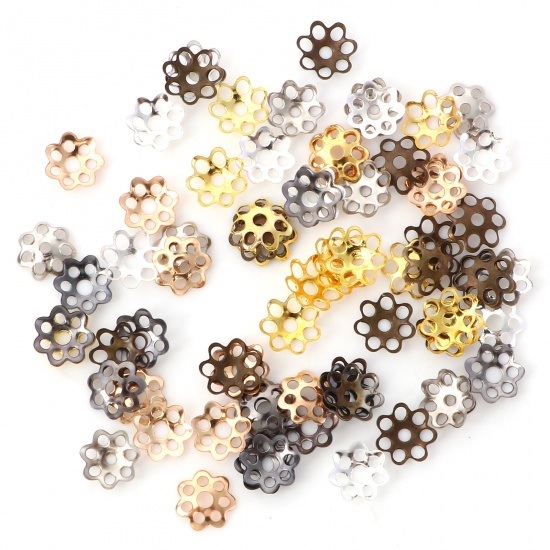 Picture of Iron Based Alloy Beads Caps Flower At Random Mixed Hollow (Fit Beads Size: 8mm Dia.) 6mm x 6mm, 600 PCs