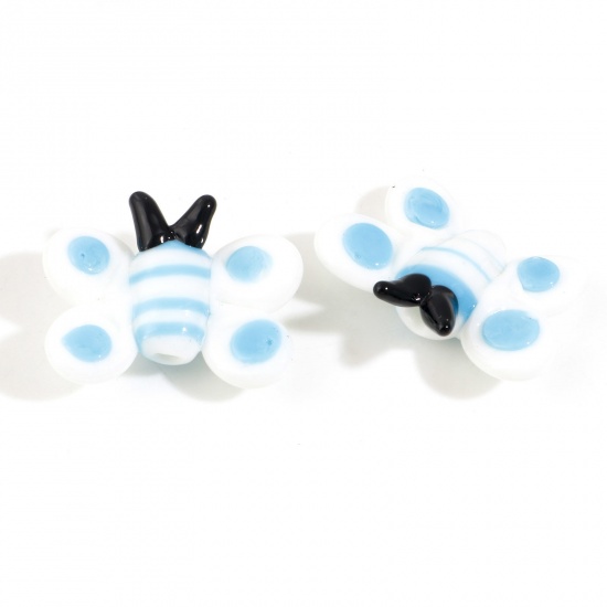 Picture of Lampwork Glass Insect Beads Butterfly Animal White About 24mm x 19mm, Hole: Approx 1.2mm, 2 PCs