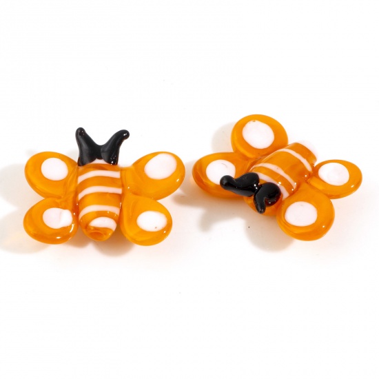 Picture of Lampwork Glass Insect Beads Butterfly Animal Orange About 24mm x 19mm, Hole: Approx 1.2mm, 2 PCs