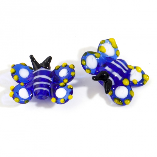 Picture of Lampwork Glass Insect Beads Butterfly Animal Royal Blue About 24mm x 19mm, Hole: Approx 1.2mm, 2 PCs