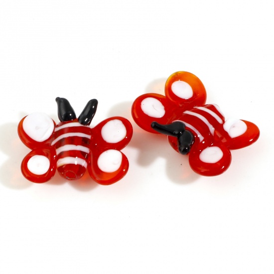Picture of Lampwork Glass Insect Beads Butterfly Animal Red About 24mm x 19mm, Hole: Approx 1.2mm, 2 PCs