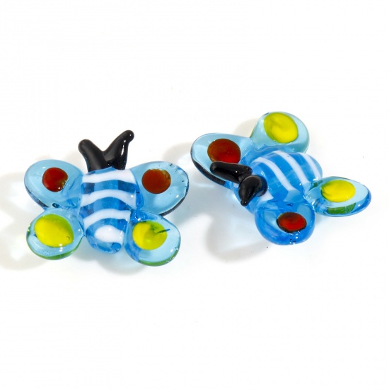 Picture of Lampwork Glass Insect Beads Butterfly Animal Blue About 24mm x 19mm, Hole: Approx 1.2mm, 2 PCs