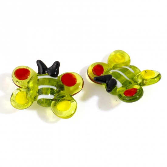 Picture of Lampwork Glass Insect Beads Butterfly Animal Yellow-green About 24mm x 19mm, Hole: Approx 1.2mm, 2 PCs
