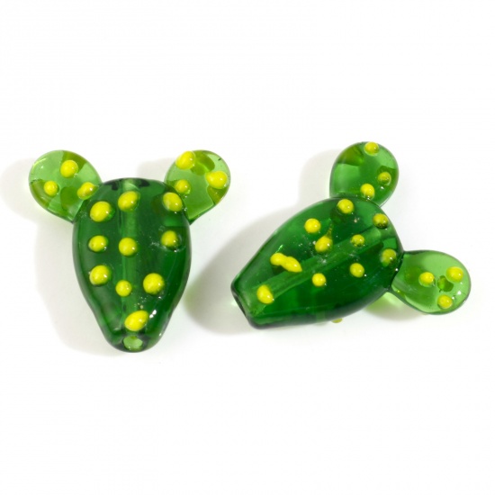 Picture of Lampwork Glass 3D Beads Cactus Green About 22mm x 21mm, Hole: Approx 1.4mm, 2 PCs