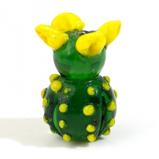 Picture of Lampwork Glass 3D Beads Cactus Green About 22mm x 17mm, Hole: Approx 1.8mm, 2 PCs