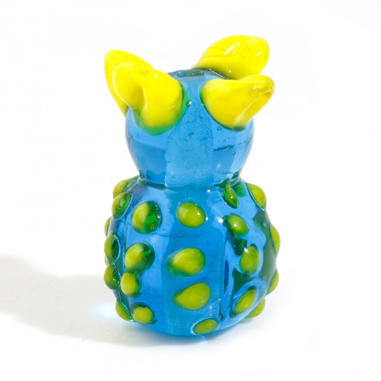 Picture of Lampwork Glass 3D Beads Cactus Blue About 22mm x 17mm, Hole: Approx 1.8mm, 2 PCs
