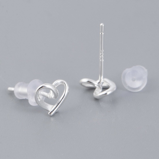 Imagen de Plata de Ley Estilo Ins Pendientes Plata Corazón Hueco 7mm x 6mm, Tamaño del Poste/Cable: (21 gauge), 1 Par
