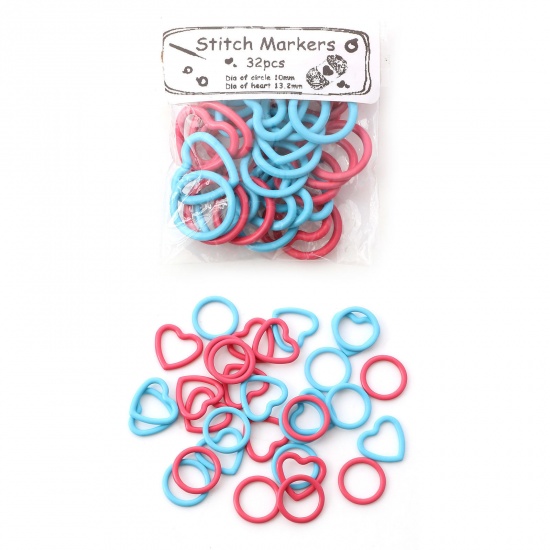 Picture of Zinc Based Alloy Knitting Stitch Markers Heart Round Multicolor 12.5mm, 13mm x 12mm, 1 Set ( 32 PCs/Set)