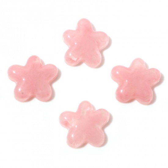 Picture of Resin Flora Collection Dome Seals Cabochon Flower Pink About 20mm x 18mm, 10 PCs