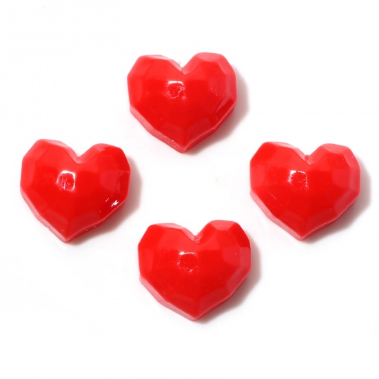 Picture of Resin Dome Seals Cabochon Heart Red Faceted 17mm x 15mm, 10 PCs