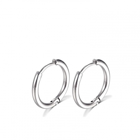 Picture of Wholesale Stylish Minimalist Huggie Hoop Earrings, Round Silver Tone Stainless Steel, Unisex Gift Jewelry Supply, 8mm Dia., Post/ Wire Size: 1mm(18 gauge), 1 Pair