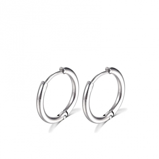 Picture of Stainless Steel Simple Hoop Earrings Silver Tone Round Inner Diameter: 8mm Dia., Post/ Wire Size: (18 gauge), 1 Pair